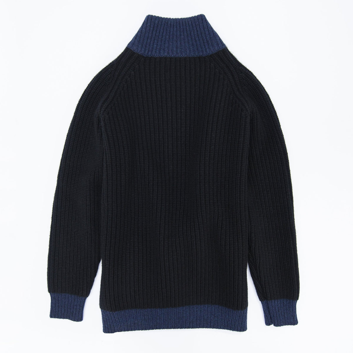 Full-Zip 6-Ply Sweater - Black / Navy knitwear Commonwealth Proper
