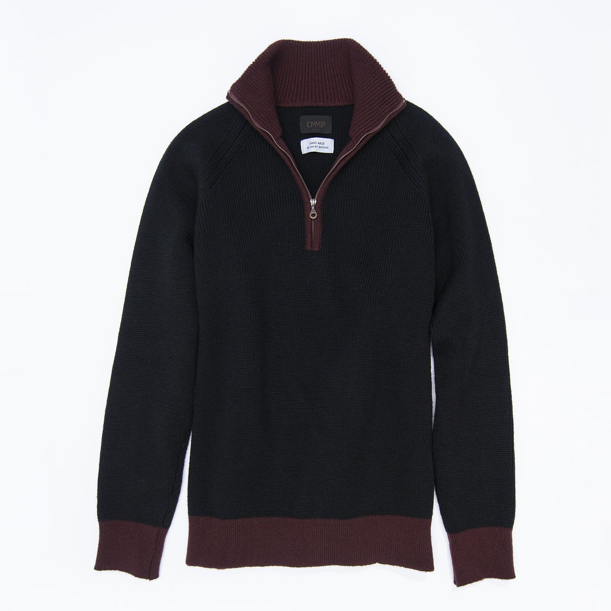 1/4-Zip 3-Ply Sweater - Black / Dark Red knitwear Commonwealth Proper
