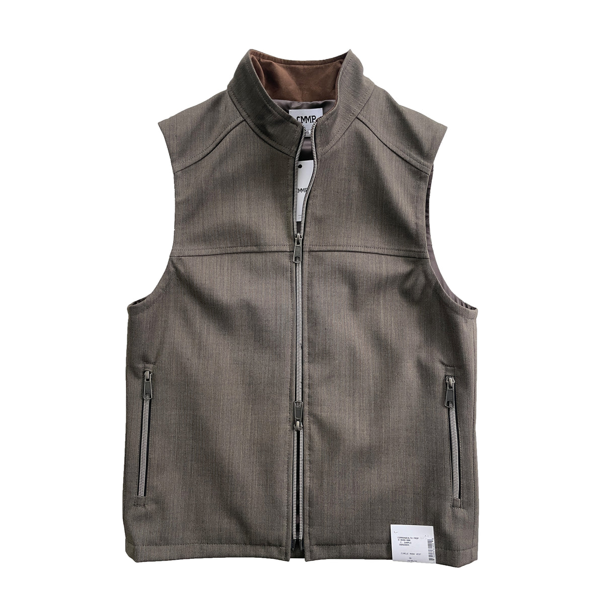 Brown Herringbone Tech Zip Vest