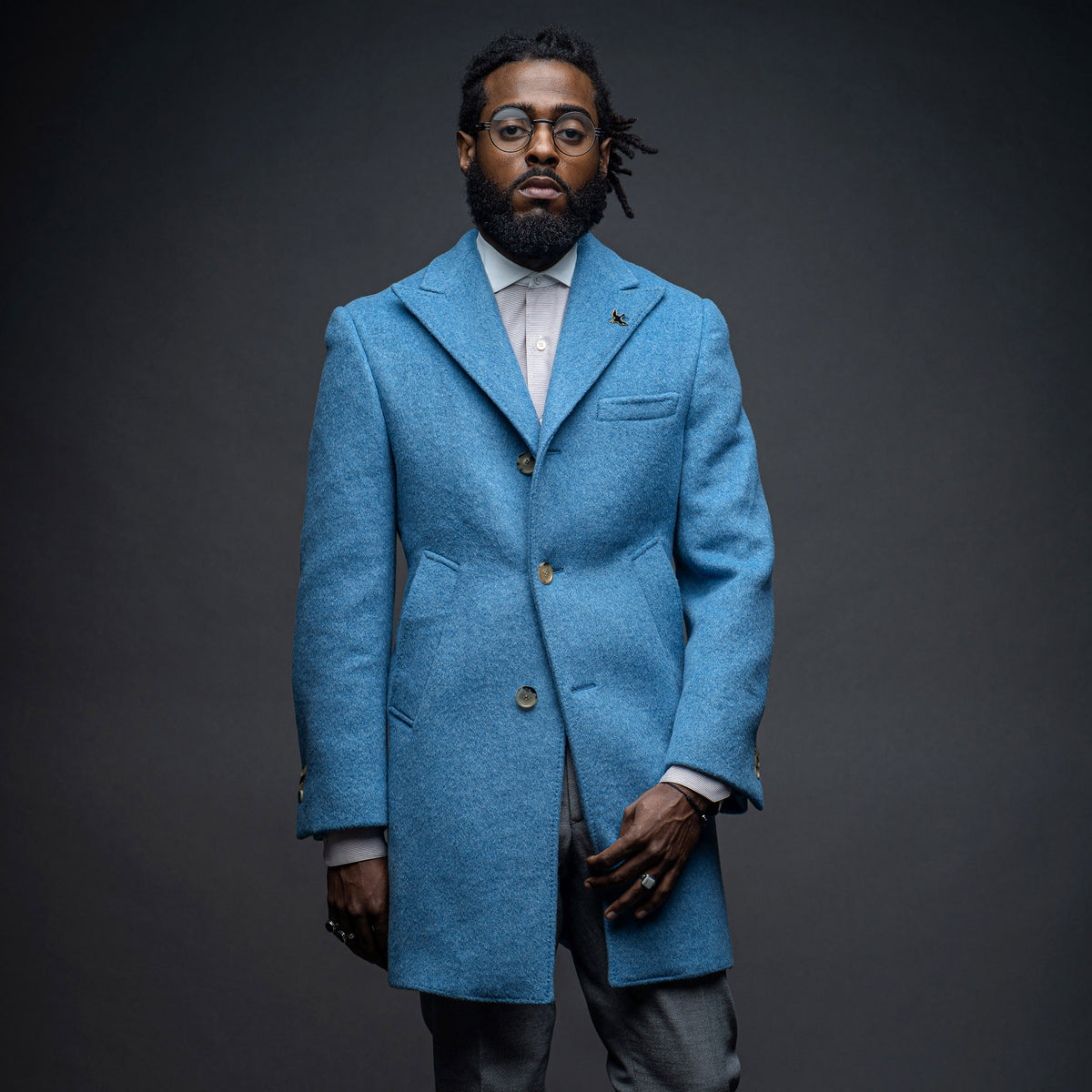 Light Blue Cashmere & Wool Double Cloth Topcoat